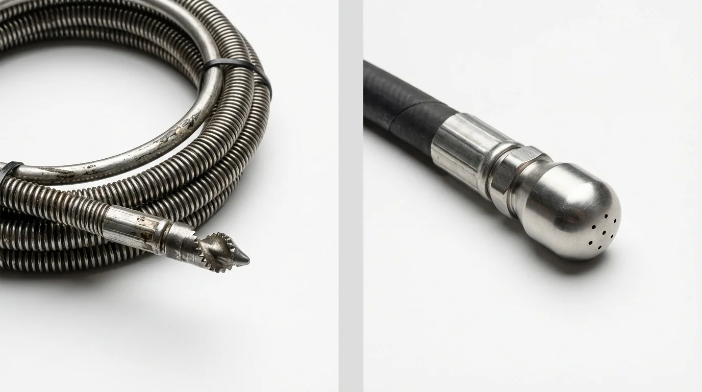Drain snake cable and hydro jetting nozzle used for drain cleaning in Waverly, OH